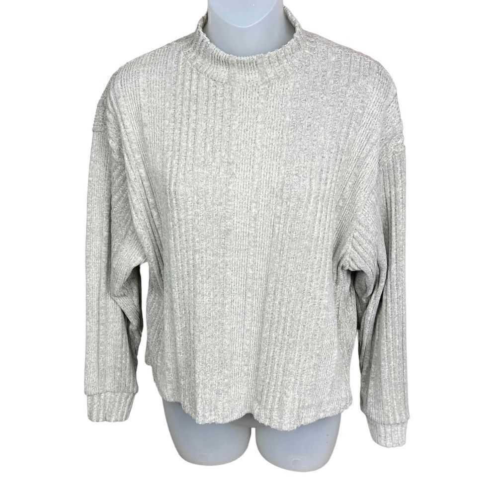 All In Favor Pullover Cropped Sweater Mock Turtleneck Heather Grey Black Small